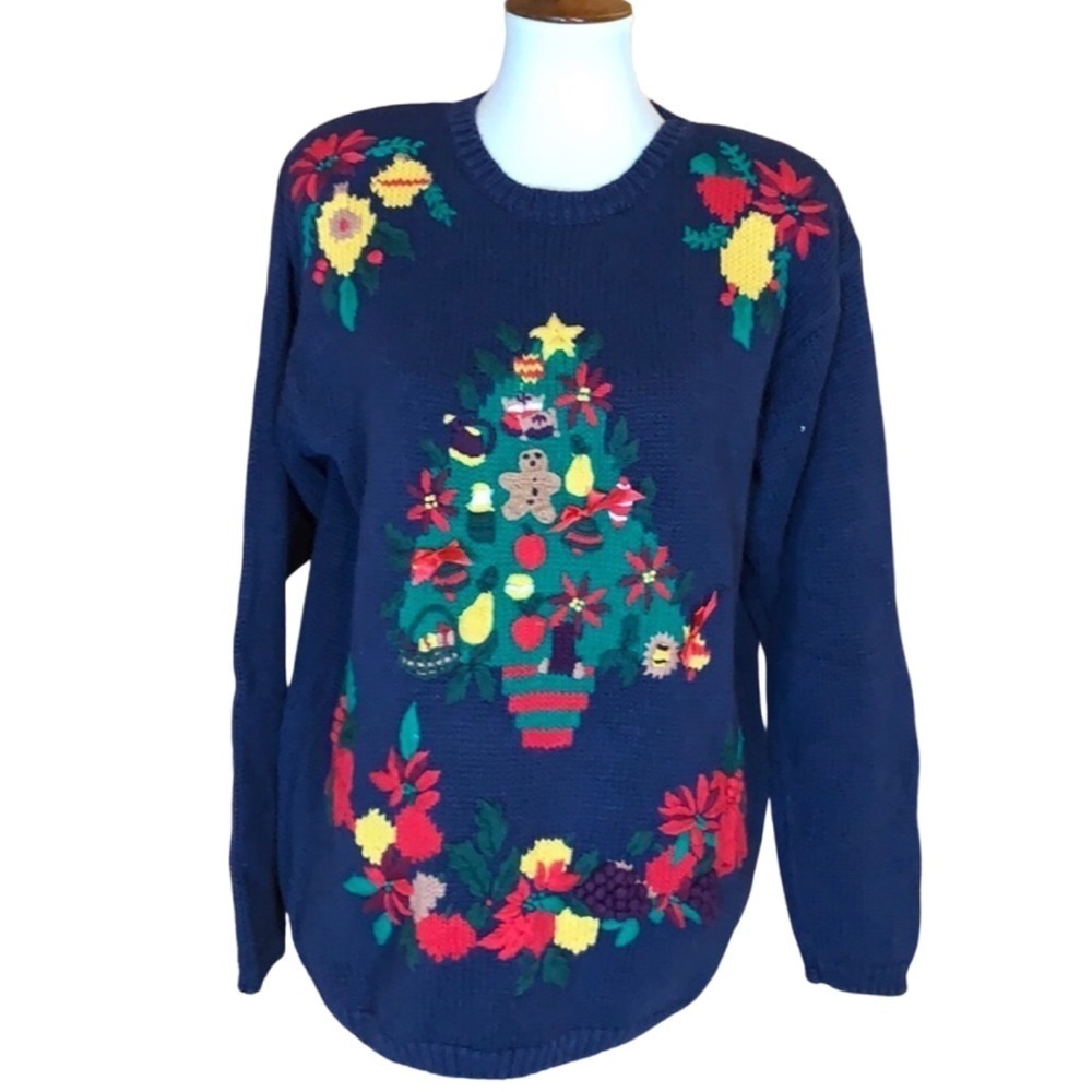 Vintage Bryn Connelly Christmas tree pullover sweater Size Large